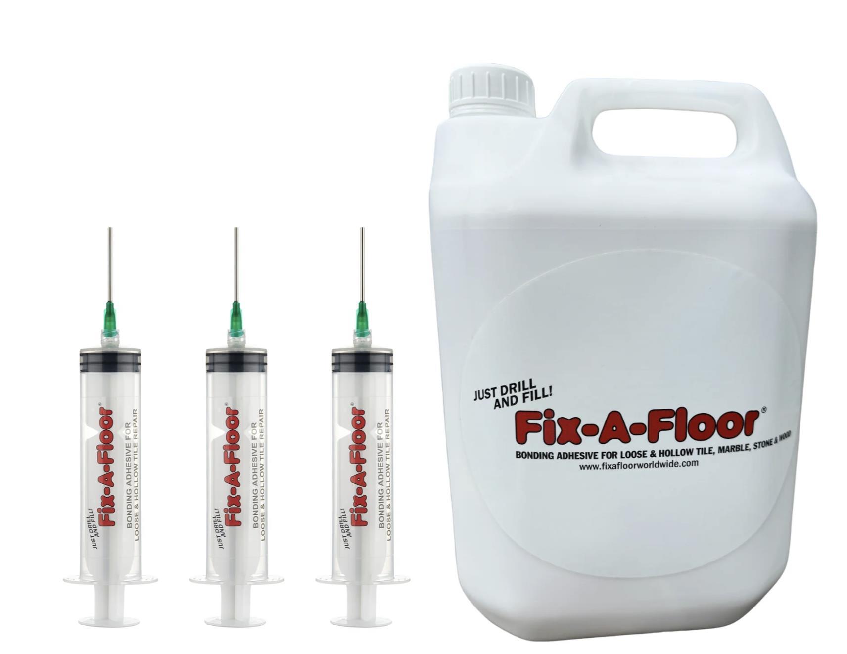 Fix-A-Floor 5 Litre Tub Kit with 6 Syringe applicators - Extra Strength Bonding Adhesive for Loose and Hollow Tiles - Image 2